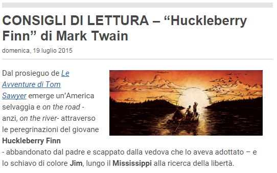 CONSIGLI DI LETTURA – “Huckleberry Finn” di Mark Twain